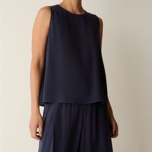 Eileen Fisher Midnight Blue Sleeveless 100% Silk Blouse sz S